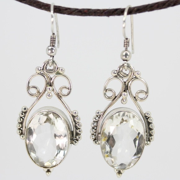 Open Work Clear Crystal Quartz Queenly Earrings - Picture 1 of 1
